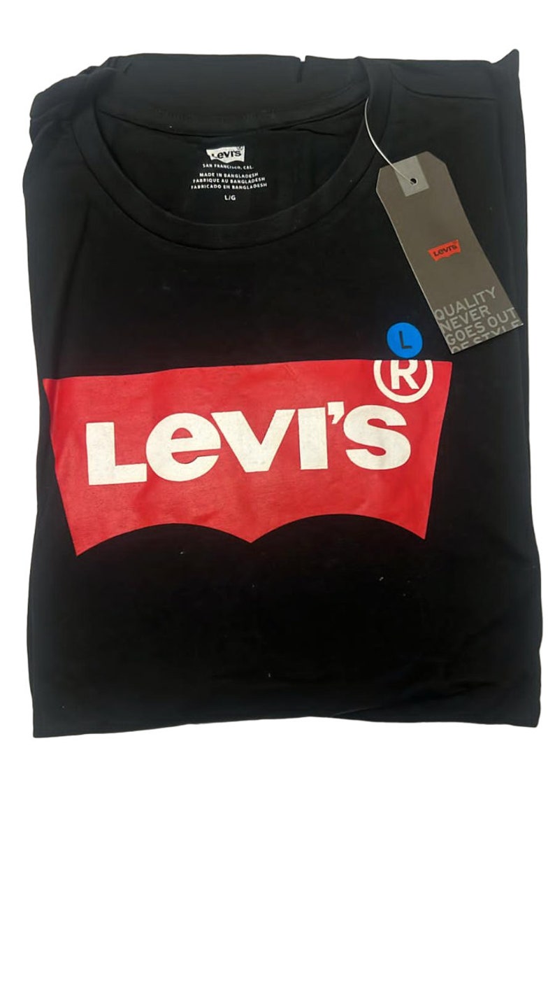 Camiseta vintage de manga larga Levi's para hombre con logo gráfico de ala de murciélago Camiseta clásica con cuello redondo y ajuste regular Black