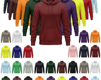 Mens Pullover Hoodie, Plain Hooded Sweatshirt Regular Fit Fleece Top Hoody Jumper with Pockets