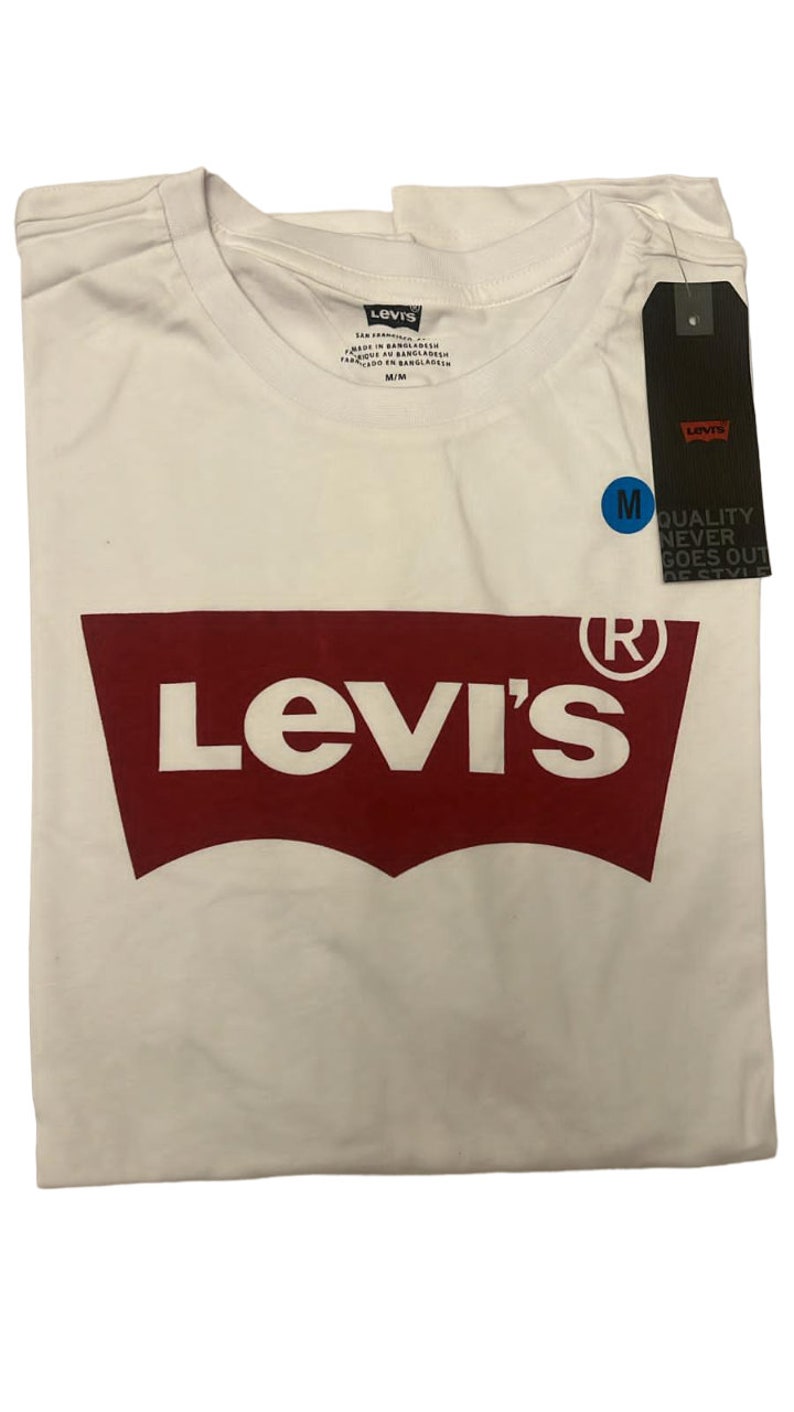 Camiseta vintage de manga larga Levi's para hombre con logo gráfico de ala de murciélago Camiseta clásica con cuello redondo y ajuste regular White