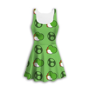 Yoshi Skater Kleid - Nintendo, Super Mario Bros., Grün, Dinosaurier, Eier, Videospiele - Midi, Tank