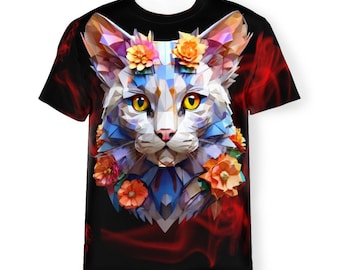 Lindo gatito. Camiseta nueva para mujer/hombre con flores, estampado frontal y trasero, estampado integral. Camiseta unisex 3D llamativa y llamativa.
