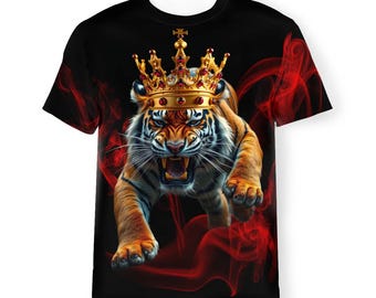 Raging Tiger King, New Men's/Women's T-shirt, Front and Back Image Print Tee, All Over Print. (AOP) Eye Catching-Head Turning Top.