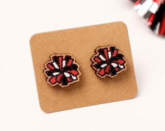 Custom Cheer Pom Pom Stud Earrings, Hand-Painted Team Color School Spirit Jewelry