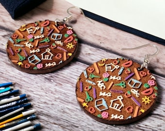 Pencil & Notebook Earrings: Teacher Dangle Earrings, Stainless Steel Hooks