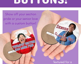Custom Band Buttons, School Spirit Pins, Marching Band Mom Gear, Game Day Support