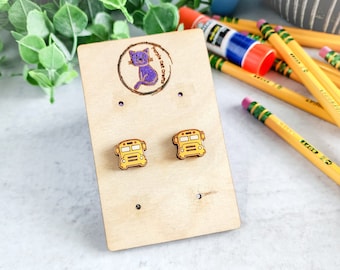 Hand-Painted School Bus Stud Earrings: Teacher Appreciation Gift