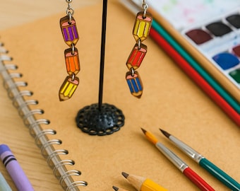 Colored Pencil Dangle Earrings: Teacher Appreciation Gift, Classroom Style