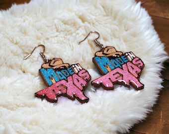 Handmade Texas State Outline Earrings: Painted Wood, Hypoallergenic