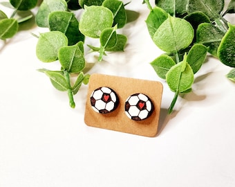 Soccer Ball Stud Earrings: Stainless Steel, Game Day Jewelry