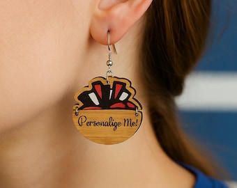 Custom Cheerleader Earrings: Personalized Pom Pom Dangles, Team Colors