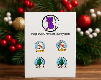 Snow Globe Stud Earrings: Winter Wonderland Wood & Resin