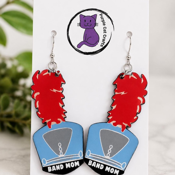 Marching Band Shako Earrings | Band Mom Statement Jewelry | Hand-Painted, Custom School Colors