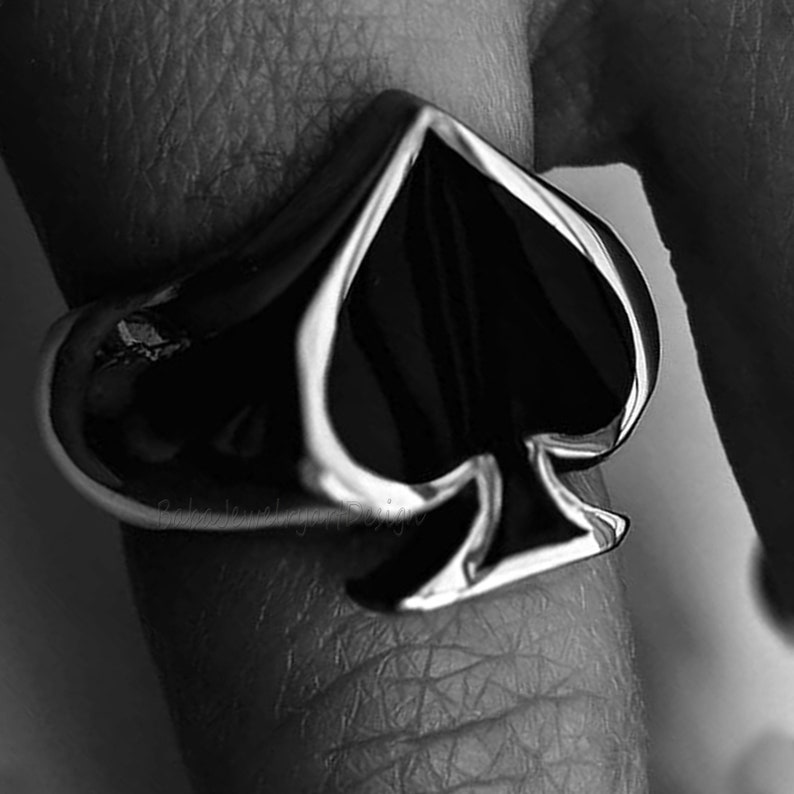 Ace of Spades Card Ring Solid 925 Sterling Silver Statement Etsy
