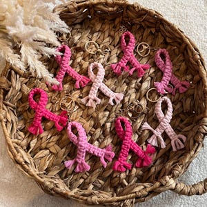 Macrame Breast Cancer Awareness Ribbon Keychain Keyring