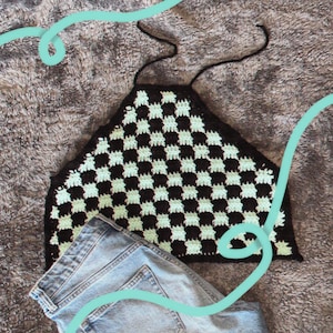 Checkered Halter Top Crochet PDF Pattern & Video Tutorial | Shirt Pattern Digital, Beginner friendly