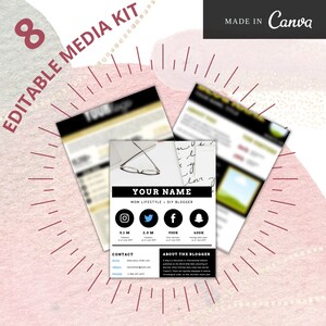 Kit de medios, Plantilla de kit de medios moderno para Canva, Plantilla de Canva, Kit de medios de influencers de Instagram, Kit de prensa, Kit de presentación, Kit de prensa de Blogger
