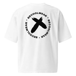 BECOOLWEAR Oversized heavyweight T-shirt, Unisex Ribbed Collar Tee, Drop Shoulders Streetwear T-Shirt, Cool T-shirt for Men and Women, White