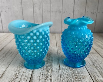 Vintage Fenton Hobnail Blue Glass Flower Bud Vases