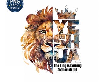 Lion Yeshua Jesus Crown PNG Tshirt Christian Sweatshirt PNG Yeshua Digital Download