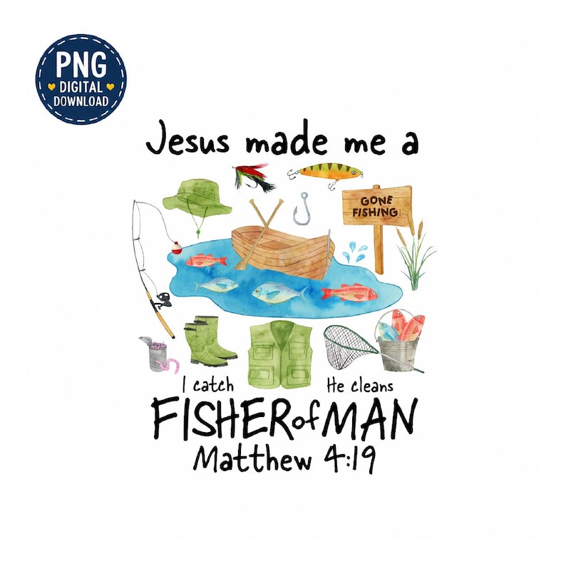 Christian Kids Tshirt PNG Fish Christian Tshirt PNG Fisher of Man Christian PNG Jesus Fishing Christian image 1
