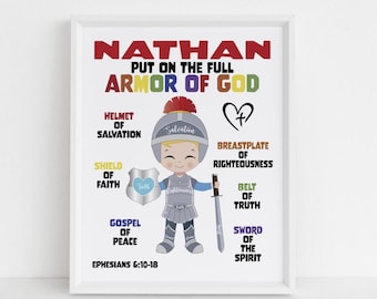 Kids Armor of God Christian Wall Art for Boy Bedroom Decor Personalized Christian Gifts