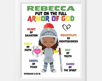 Personalized Christian Wall Art Kids Armor of God Bedroom Decor Christian Gifts
