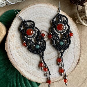 Oriental style micro macramé BO with silver-set carnelian stone and aventurine bead