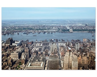 Photo Print 1950s Manhattan West Side Waterfront, Hudson River Docks, New York City Skyline, Jersey City NJ Harbor, Vintage Fifties  Poster