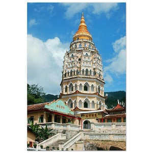 Impresión fotográfica de la década de 1970 Malasia Penang, Pagoda del templo budista Kek Lok Si, Ayer Itam, cartel vertical, arte de la pared decoración del hogar regalo del patrimonio