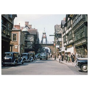 Impresión fotográfica de la década de 1950 Chester Cheshire Street Eastgate Street, Gran Bretaña, póster de pared, decoración de la oficina del hogar de los años cincuenta, idea de regalo de herencia británica
