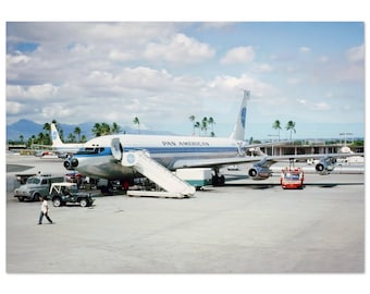 Photo Print 1960s Pan Am Aircraft Bora Bora Airport N757PA Boeing 707 Vintage Wall Art Home Office Decor Poster Aviation Nostalgia Gift Idea