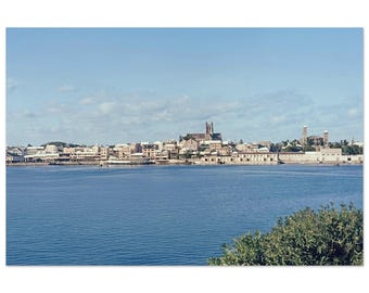 Photo Print 1950s Hamilton Bermuda Harbour Waterfront, Vintage City Skyline, Cathedral and Sessions House, Wall Art Fifties Decor Poster