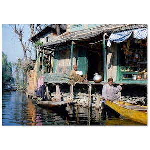 Photo Print 1960s Kashmir India, River Boat, Vintage Wall Art, Home Office Decor Poster, Rustic Himalayan Life Sixties Heritage Gift Idea