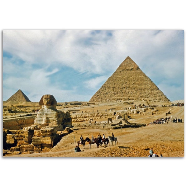 Photo Print 1950s Egypt Photograph of The Great Sphinx and Pyramid of Giza, Vintage Print Poster, Wall Art Decor Photograph Egyptian Travel