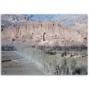 Impresión fotográfica de la década de 1970, Buda de Bamiyán, Afganistán, póster vintage, arte de pared, decoración del hogar, civilización histórica, herencia afgana de los años setenta, idea de regalo