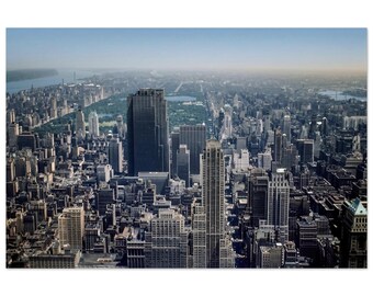 Photo Print 1950s New York City Skyline, Central Park and Midtown Manhattan, Vintage NYC Aerial View, Retro Urban Wall Art Decor Poster