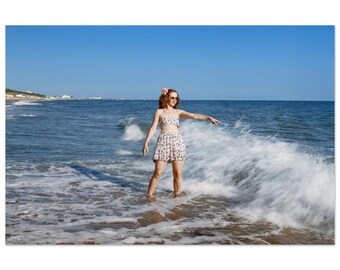 Photo Print 1950s Venice Beach California Woman in Surf, Vintage Santa Monica Bay Los Angeles Beach Photography Wall Art Decor Poster