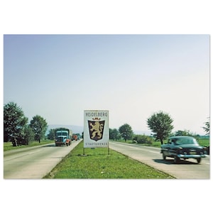 Stampa fotografica anni '50 Heidelberg Stadtgrenze Highway Sign Germania, Vintage Wall Art Decor Poster anni Cinquanta Fotografia Autobahn Travel Heritage