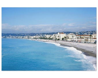 Photo Print 1960s Nice France – Promenade des Anglais, Baie des Anges and French Riviera Seafront, Wall Art Vintage Sixties Decor Poster