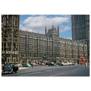Fotografía vintage de los años 50 del antiguo patio del palacio de Westminster en Londres, Gran Bretaña, póster con impresión de arte de pared, idea de regalo británica para Reino Unido
