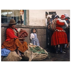 Photo Print 1960s Lima Peru, Street Vendor with Onions and  Little Girl in Peruvian Clothing, Vintage Wall Art Poster Home Office Decor Gift