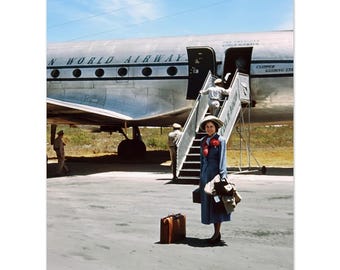 Photo Print 1950s Mexico Pan Am Clipper Guiding Star DC-4 Golden Age Air Travel Woman and Luggage Vintage Aviation Fifties Poster Decor Gift