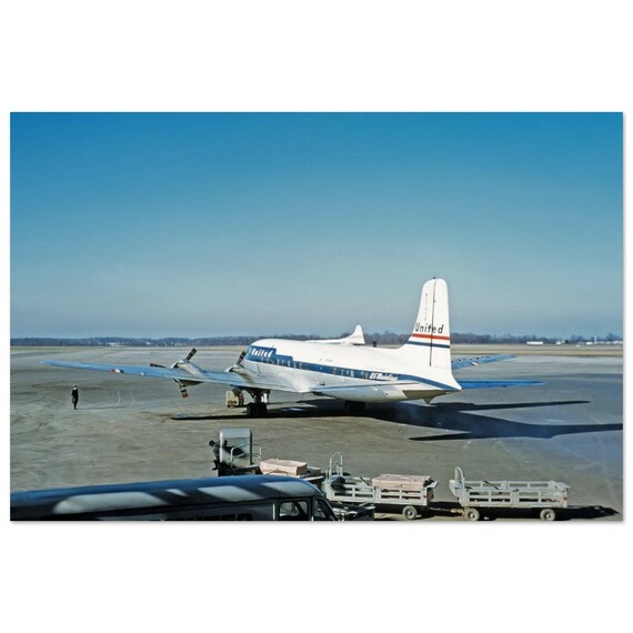 1950s Photo Print United Airlines Douglas DC-6 Mainliner Propeller