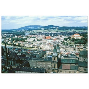 Photo Print 1940s Salzburg Austria, Vintage Wall Art Home Office Decor Poster Forties Aerial City View with Cathedral Historic Heritage Gift