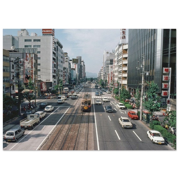 Photo Print 1980s Japan Hiroshima Street, 772 Tram, Vintage Poster