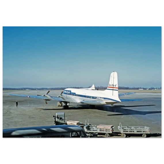 1950s Photo Print United Airlines Douglas DC-6 Mainliner Propeller