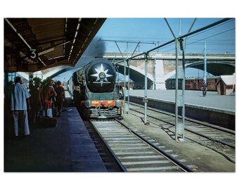 Photo Print 1960s Allahabad Railway Station, Indian Railways WP 7404 Class Steam Locomotive, Wall Art Vintage Sixties Travel Decor Poster