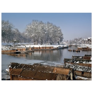 Photo Print 1960s India Kashmir, Winter Srinagar Houseboats, Vintage Sixties Wall Art Poster Home Office Decor Himalayan Heritage Gift Idea
