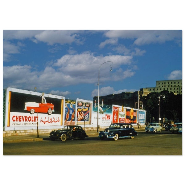 Photo Print 1950s Egypt Traffic Cairo, Sorna Watches, Chevrolet, TWA, Frigidaire Billboards, Vintage Wall Art Poster Home Decor Unique Gift