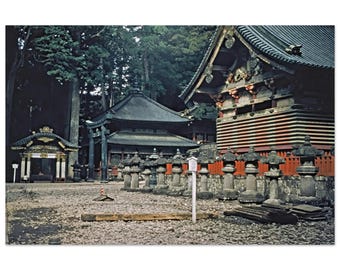 Photo Print 1950 Nikko Japan, Toshogu Shrine Stone Lanterns, Tokugawa Ieyasu Temple, Vintage Fifties Japanese Heritage Travel Decor Poster
